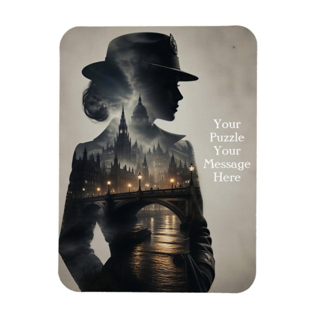 Frau in der Skyline-Landschaft Londons Magnet (Vertikal)
