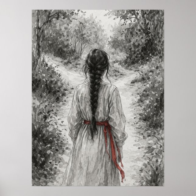 Frau in der Waldwegszene Poster (Vorne)
