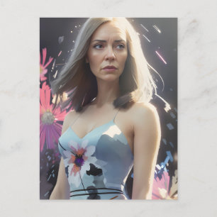 Frau in einem Blumenkleid Postkarte