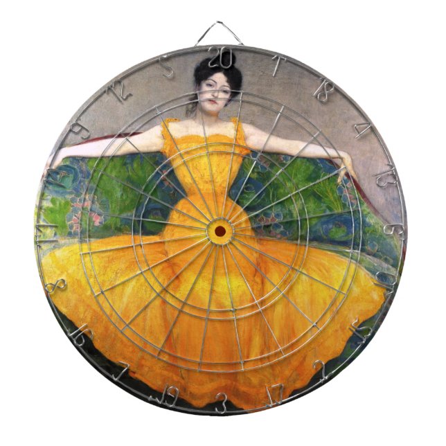 Frau in einem gelben Kleid (von Max Kurzweil) Dartscheibe (vorne)