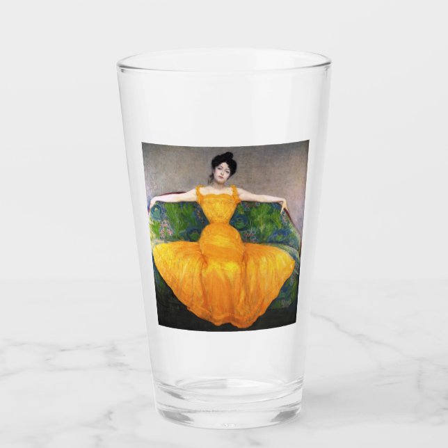 Frau in einem gelben Kleid (von Max Kurzweil) Glas (Vorderseite)