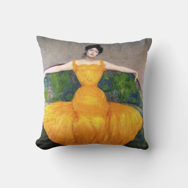 Frau in einem gelben Kleid (von Max Kurzweil) Kissen (Vorderseite)