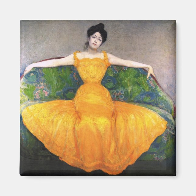 Frau in einem gelben Kleid (von Max Kurzweil) Magnet (Vorne)