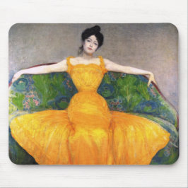 Frau in einem gelben Kleid (von Max Kurzweil) Mousepad
