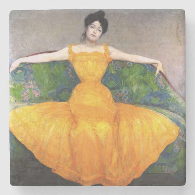 Frau in einem gelben Kleid (von Max Kurzweil) Steinuntersetzer (Vorderseite)