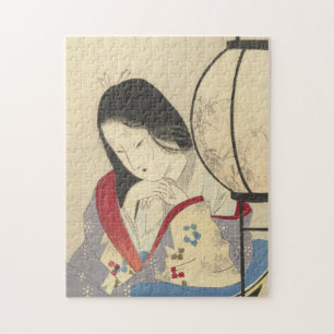 Frau in einem Innenraum durch eine Lampe Puzzle