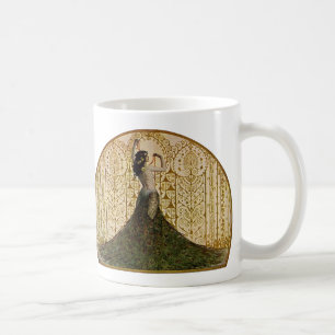 Frau in einem Pfauenschweifrock Tasse