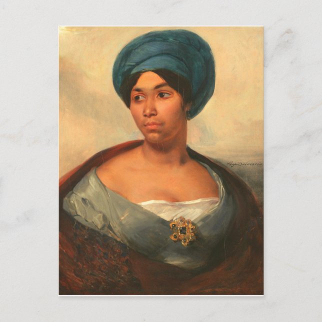 FRAU IN EINER BLAUEN TÜRBAN VON DELACROIX POSTKARTE (Vorderseite)