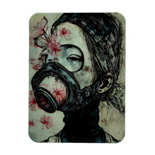 Frau in einer Gasmaske mit Blume Magnet