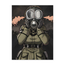 Frau in einer Gasmaske Postkarte