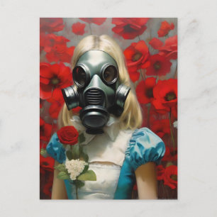 Frau in einer Gasmaske Rote Blume Postkarte