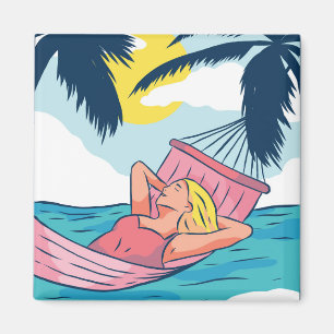 Frau in einer Hängematte am Strand Magnet
