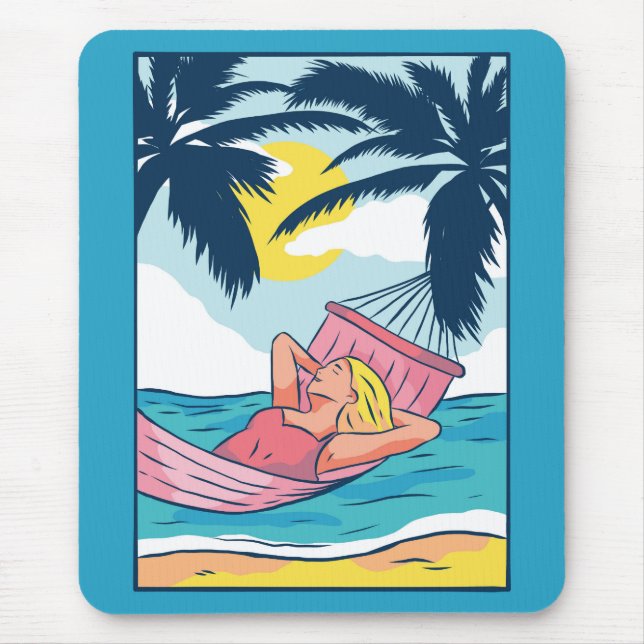Frau in einer Hängematte am Strand Mousepad (Vorne)