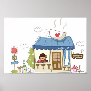 Frau in einer Kaffeestube Poster