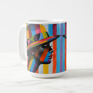 Frau in farbenfrohem Hut, auffällige Silhouette Kaffeetasse