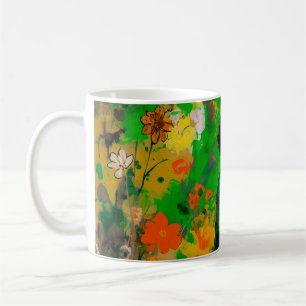 Frau in farbenprächtigem Feld Kaffeetasse