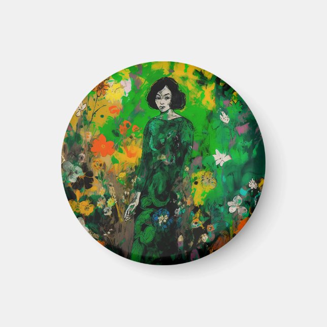 Frau in farbenprächtigem Feld Magnet (Vorne)