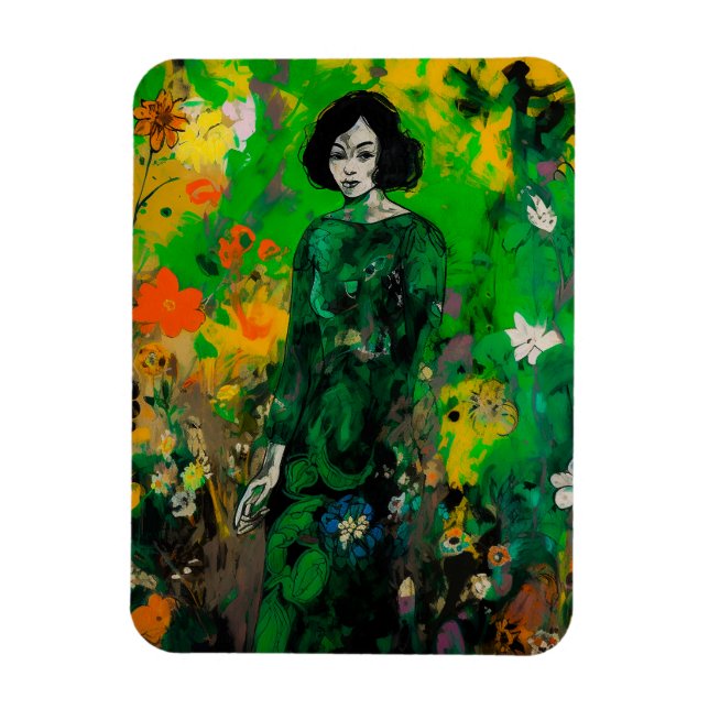 Frau in farbenprächtigem Feld Magnet (Vertikal)