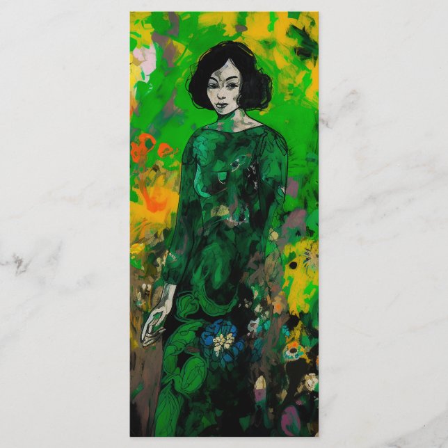 Frau in farbenprächtigem Feld Menükarte (Vorderseite)