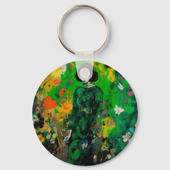 Frau in farbenprächtigem Feld Schlüsselanhänger (Vorderseite)