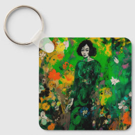 Frau in farbenprächtigem Feld Schlüsselanhänger