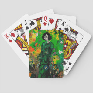 Frau in farbenprächtigem Feld Spielkarten