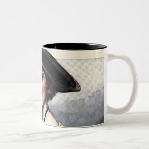 Frau in gestickter Bluse Zweifarbige Tasse