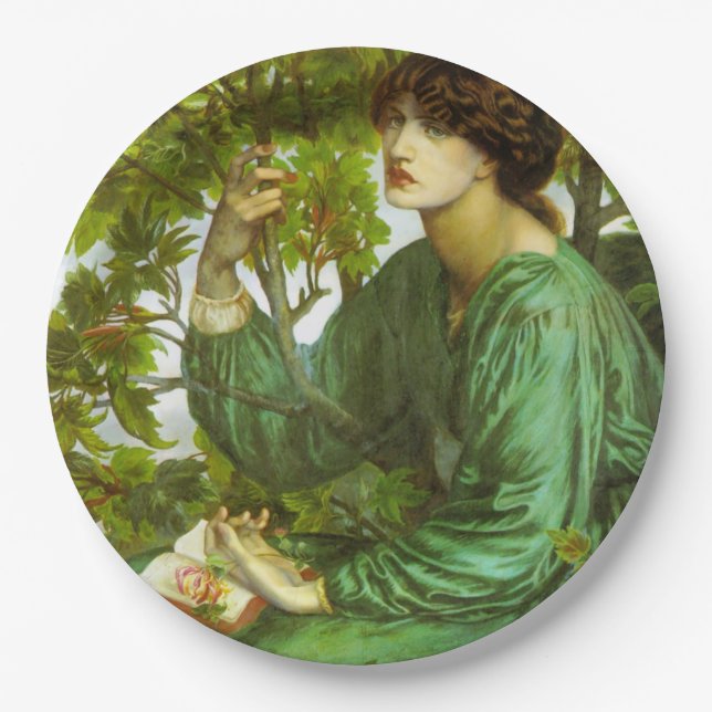 Frau in Green (The Day Dream) (von D.G. Rosetti) Pappteller (Vorderseite)