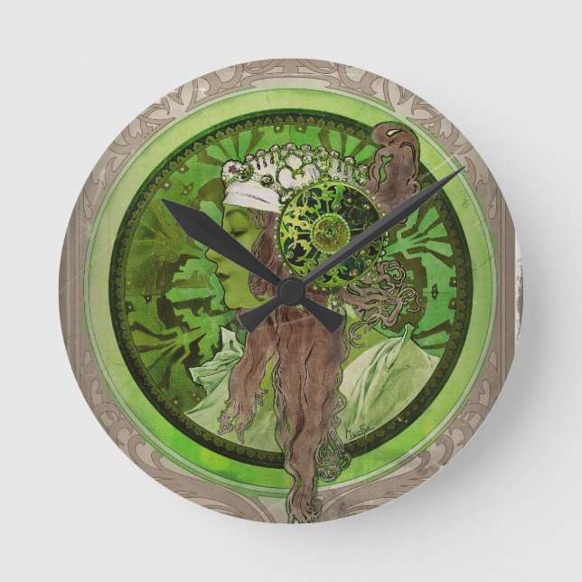 Frau in grün - LAUREL Runde Wanduhr (Vorderseite)