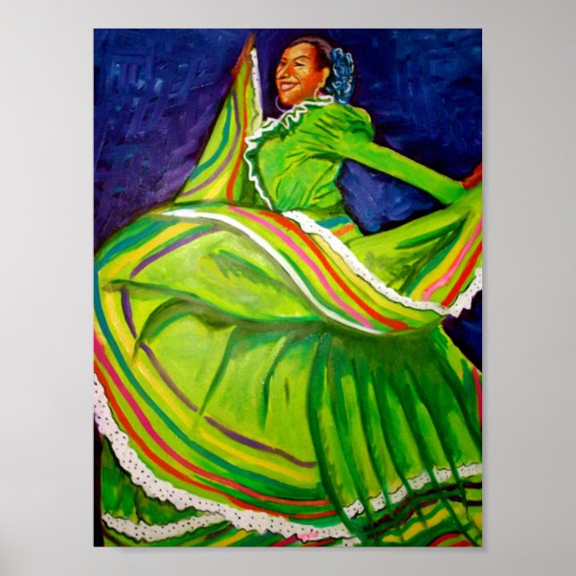 Frau in grünem Kleid Poster (Vorne)