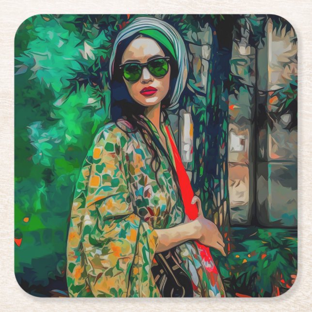 Frau in grüner Sonnenbrille Rechteckiger Pappuntersetzer (Vorderseite)