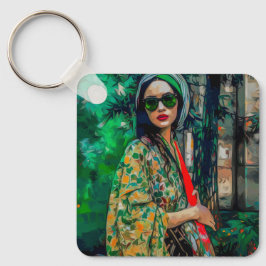 Frau in grüner Sonnenbrille Schlüsselanhänger
