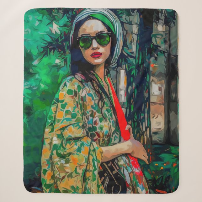 Frau in grüner Sonnenbrille Sherpadecke (Vorderseite)