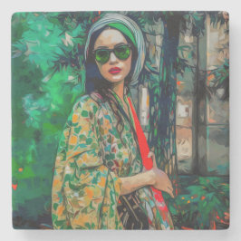 Frau in grüner Sonnenbrille Steinuntersetzer