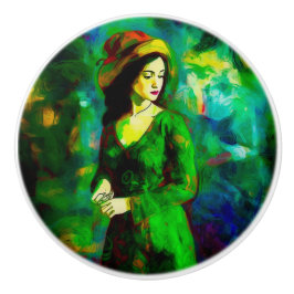 Frau in Hut Keramikknauf