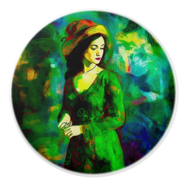 Frau in Hut Keramikknauf (Vorderseite)