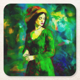 Frau in Hut Rechteckiger Pappuntersetzer