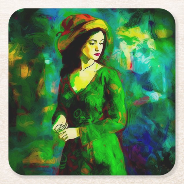 Frau in Hut Rechteckiger Pappuntersetzer (Vorderseite)