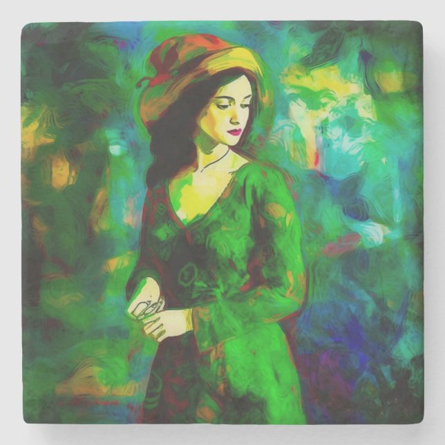 Frau in Hut Steinuntersetzer (Vorderseite)