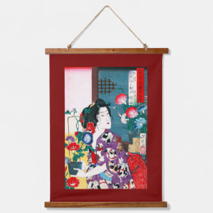 Frau in Katzenkimono, Yoshitoshi, gemustert Wandteppich Mit Holzrahmen