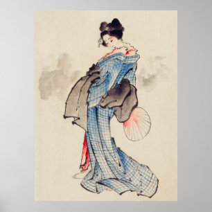 Frau in Kimono von Katsushika Hokusai (1760-1849) Poster