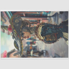 Frau in Kostümliedern-Alligator-Schönheitsdekoupag Seidenpapier