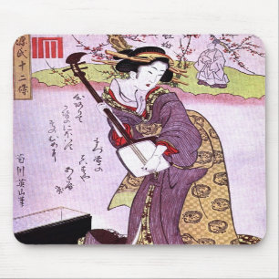 Frau in lila Vintage-Japanische-Kunst-Mauspad Mousepad