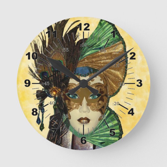 Frau in Masquerade Art Runde Wanduhr (Vorderseite)