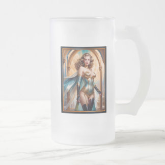 Frau in opulentem Gold Türkis Attion von Xzendor7 Mattglas Bierglas