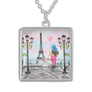 Frau in Paris Eiffel Tower Necklace Geschenk Sterling Silberkette