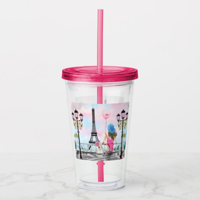 Frau in Paris Eiffelturm Acrylic Tumbler Acryltrinkbecher (Vorderseite)