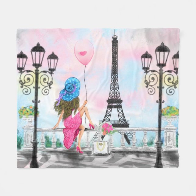 Frau in Paris Fleece Blanket mit Eiffelturm (Vorderseite (Horizontal))