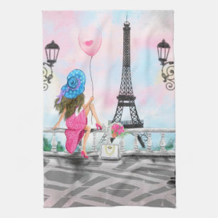 Frau in Paris Küchentücher mit Eiffelturm