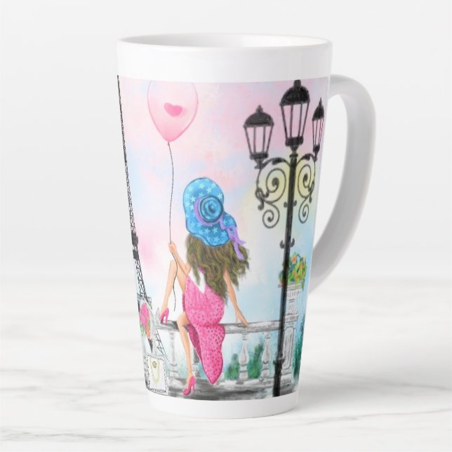Frau in Paris Latte Tasse Eiffelturm Geschenk (Rechte Ecke)